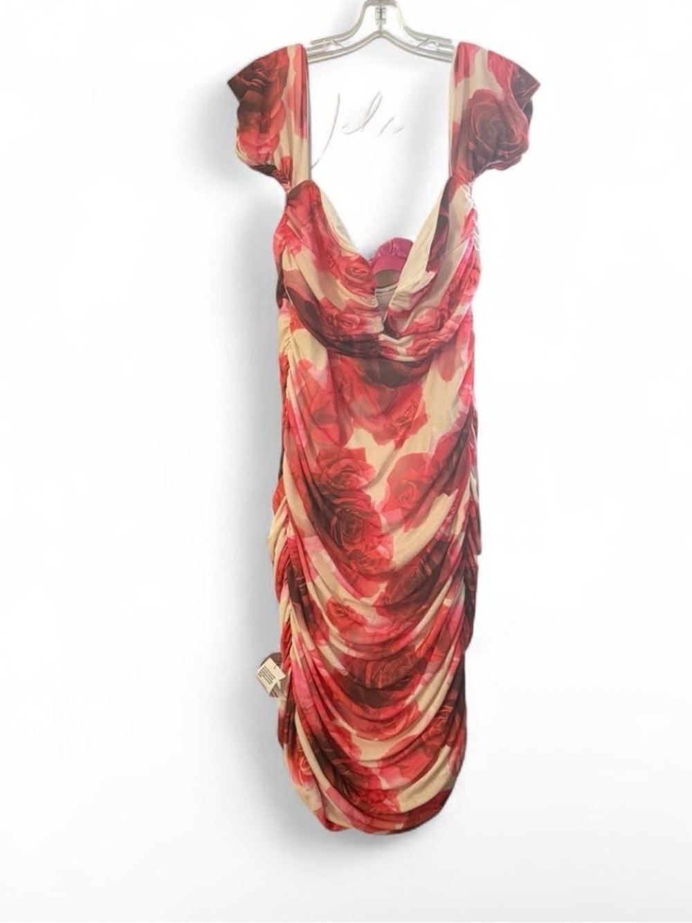 ASOS DESIGN Curve Rose Print Ruched Draped Maxi Dress US 18